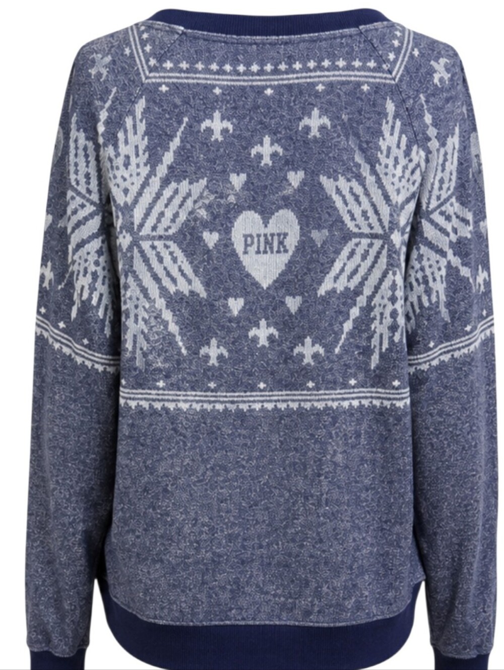 PINK Victoria's Secret Fair Isle Snowflake Fleece Sweatshirt Medium - Picture 4 of 5